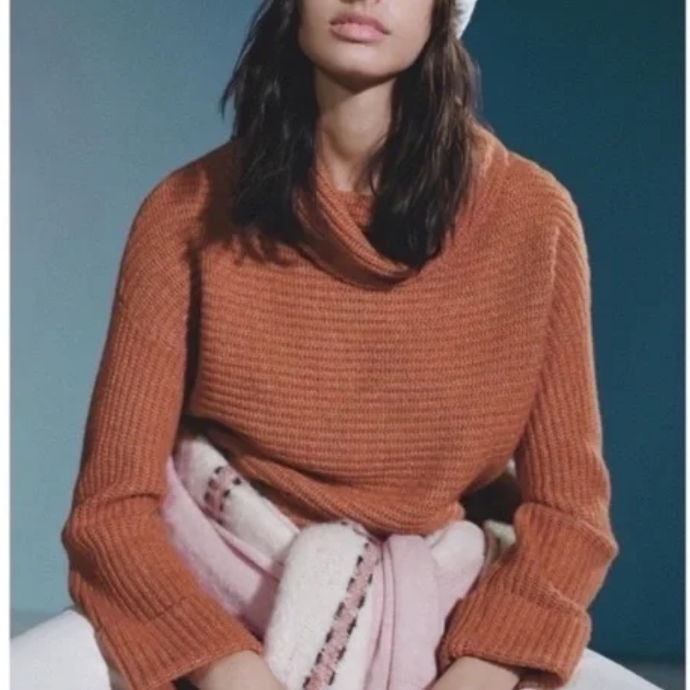Anthropologie Cowl Neck Sweater Cedar Rust Size Medium